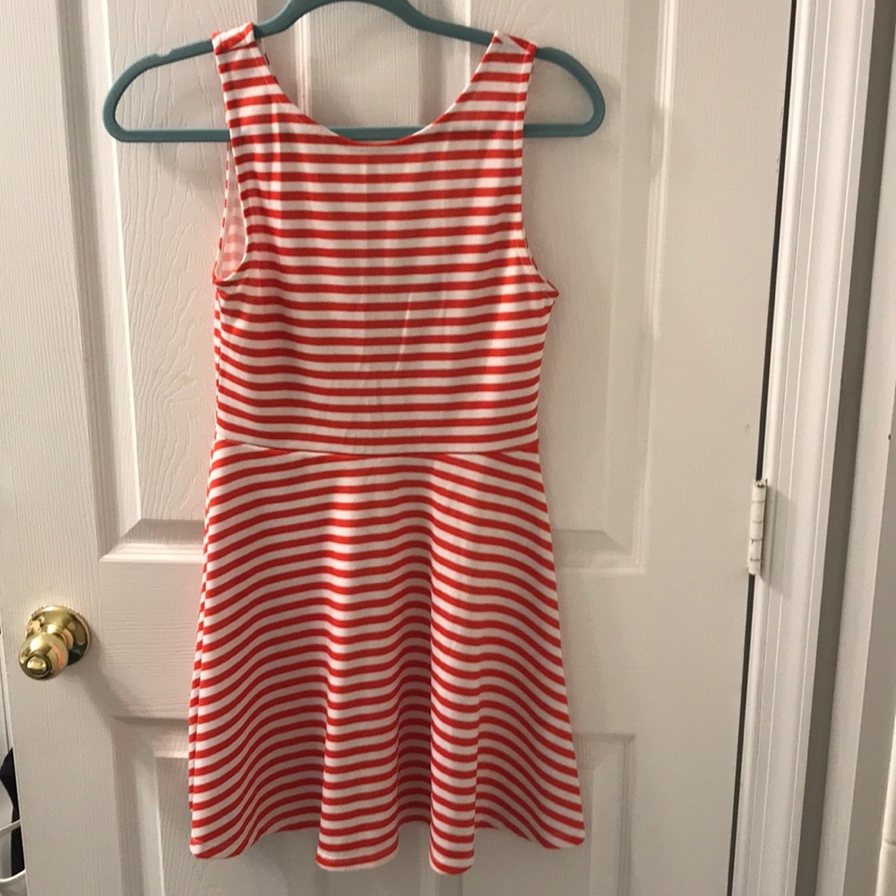 White and orange striped dress